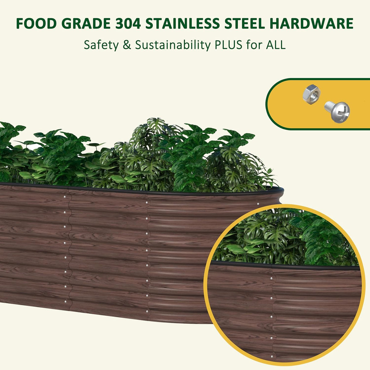 MUPATER Galvanized Raised Garden Bed Outdoor 8x2x2ft, 9-in-1 Metal Raised Planter Box W/ 2 Aluminum Support Rods, Oval Outdoor Raised Garden Bed for Vegetable, Flower, Backyard and Patio, Rustic