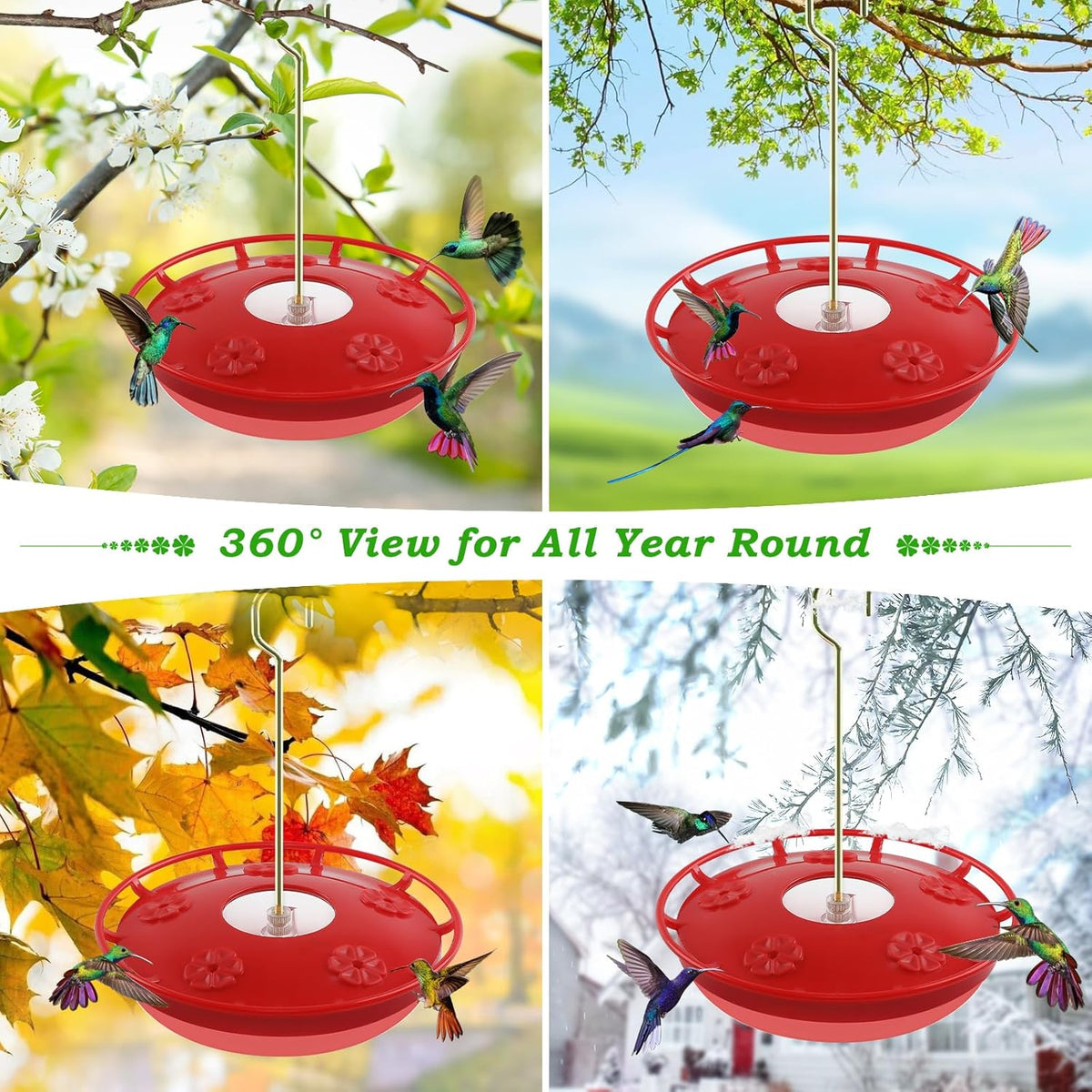 FEED GARDEN 2 Pack 16 OZ Hummingbird Feeders for Outdoor 5 Feeder Ports Ant Bee Proof Leak-Proof Cleaning Brushes Nectar Easy Clean Fill Bird Feeder for Garden Red Décor Gifts for Mom