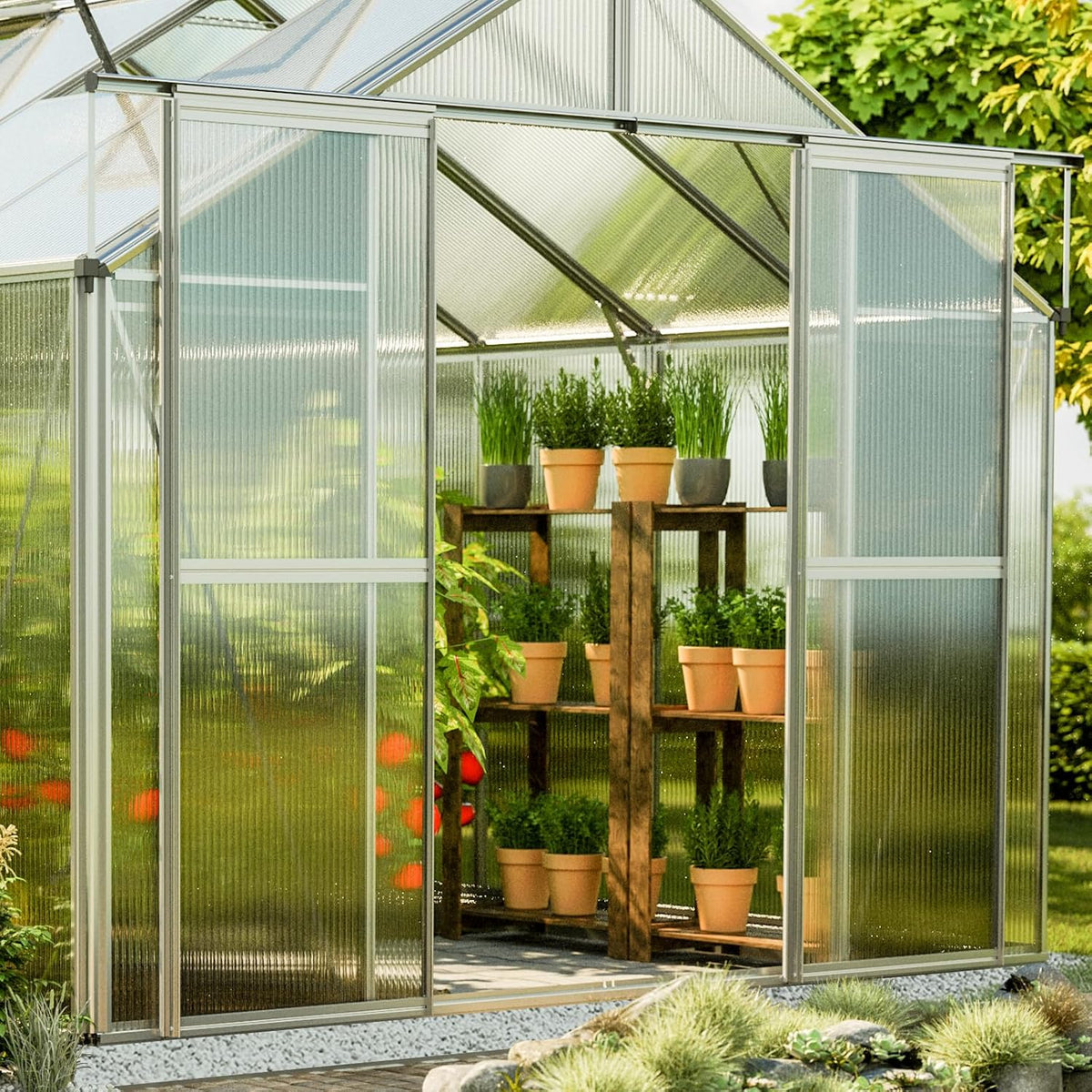 Greenhouse Topas 5 Aluminum Frame 7.4 x 10.6 ft with Approx. 8 mm Polycarbonate Panels