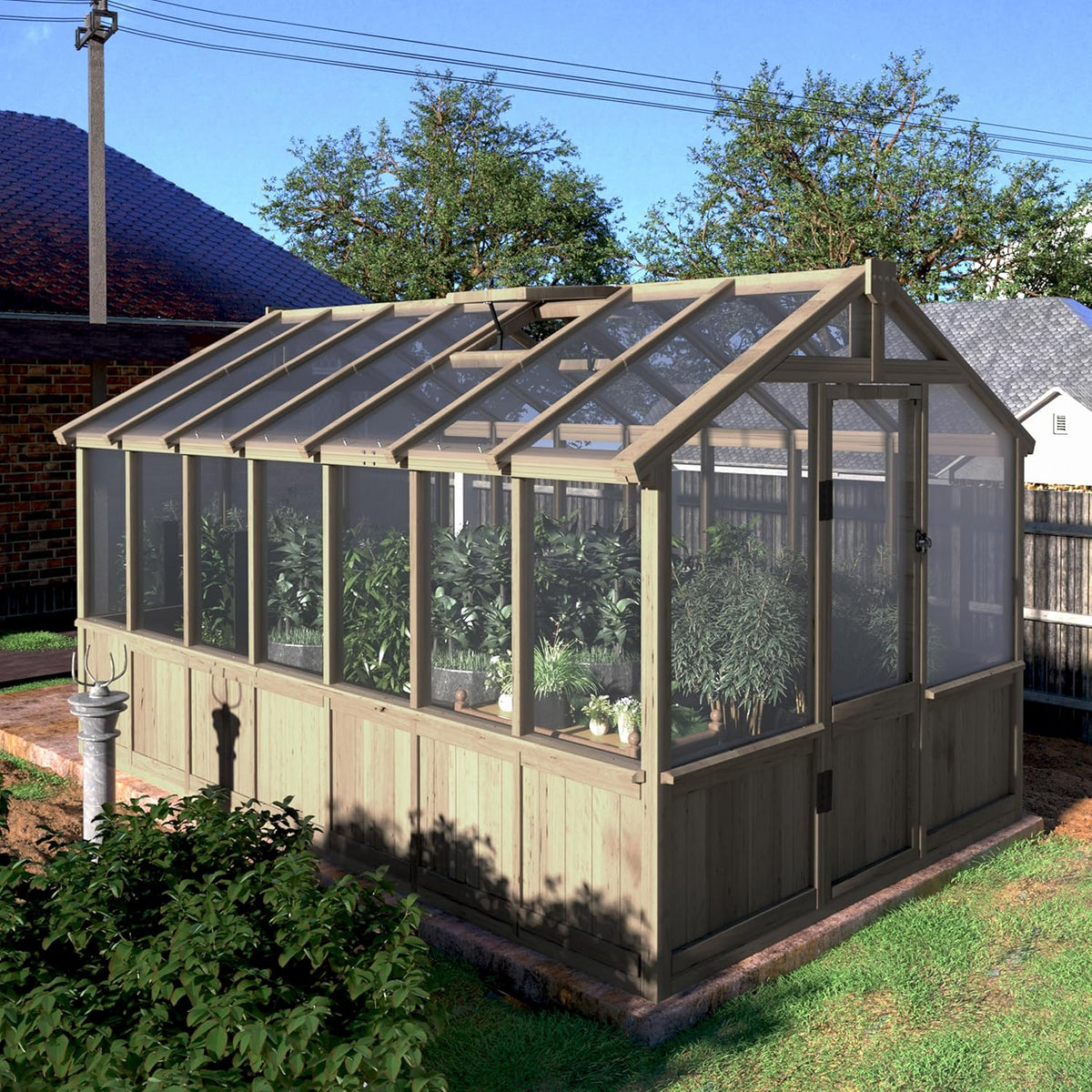 BlueWish 8x14FT Greenhouse, Greenhouses kit with Cedar Frame, Wood Greenhouse with Adjustable Vent, Lockable Door, Green House for Outside, Garden, Backyard,Light Brown Mocha