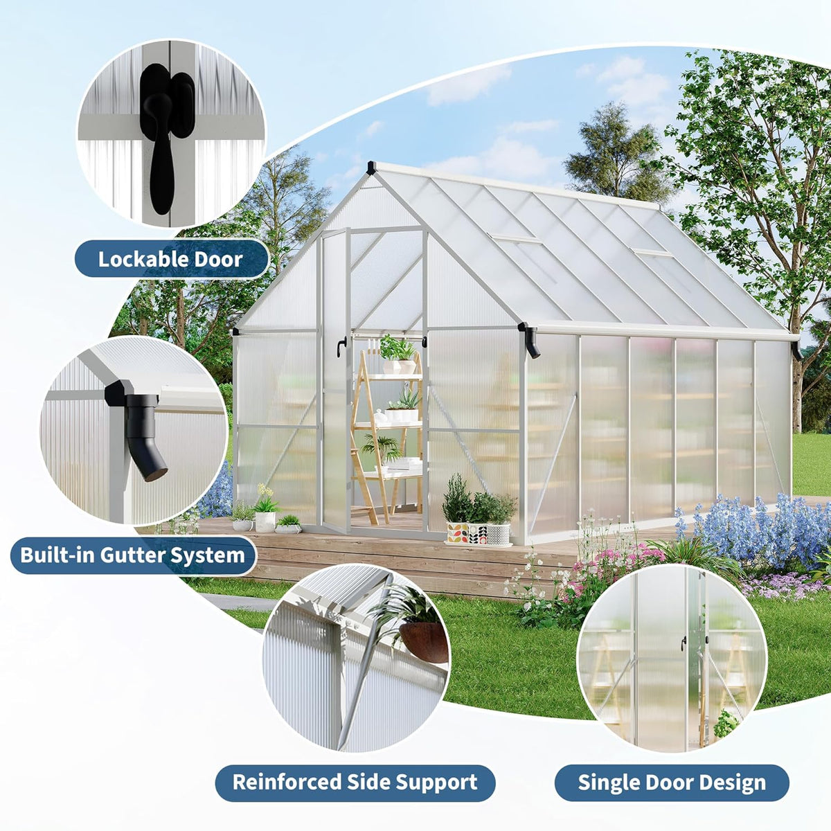 8'X12' Aluminum-Framed Polycarbonate Greenhouse, Heavy Duty Polycarbonate Greenhouse with Quick Setup Structure and Roof Vent, Large Enhanced Aluminum Greenhouses Kit for Outdoors