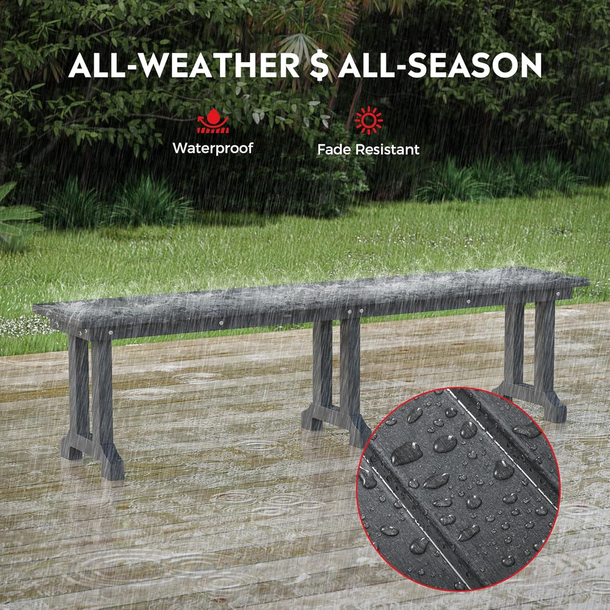 Outdoor Benches Weatherproof, Park Long Bench Poly Lumber Backless for Entryway Front Porch Garden Bench Seat for Patio, Gray