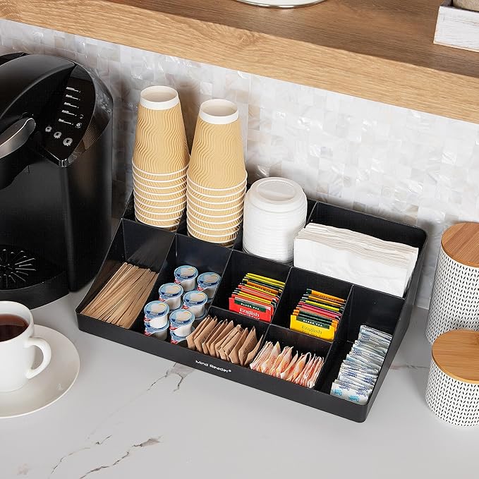 Mind Reader Cup Carousel and Condiment Organizer Set, Countertop Org, Coffee Bar, 7.75"L x 7.75"W x 11.5"H, 2 Pcs., Black