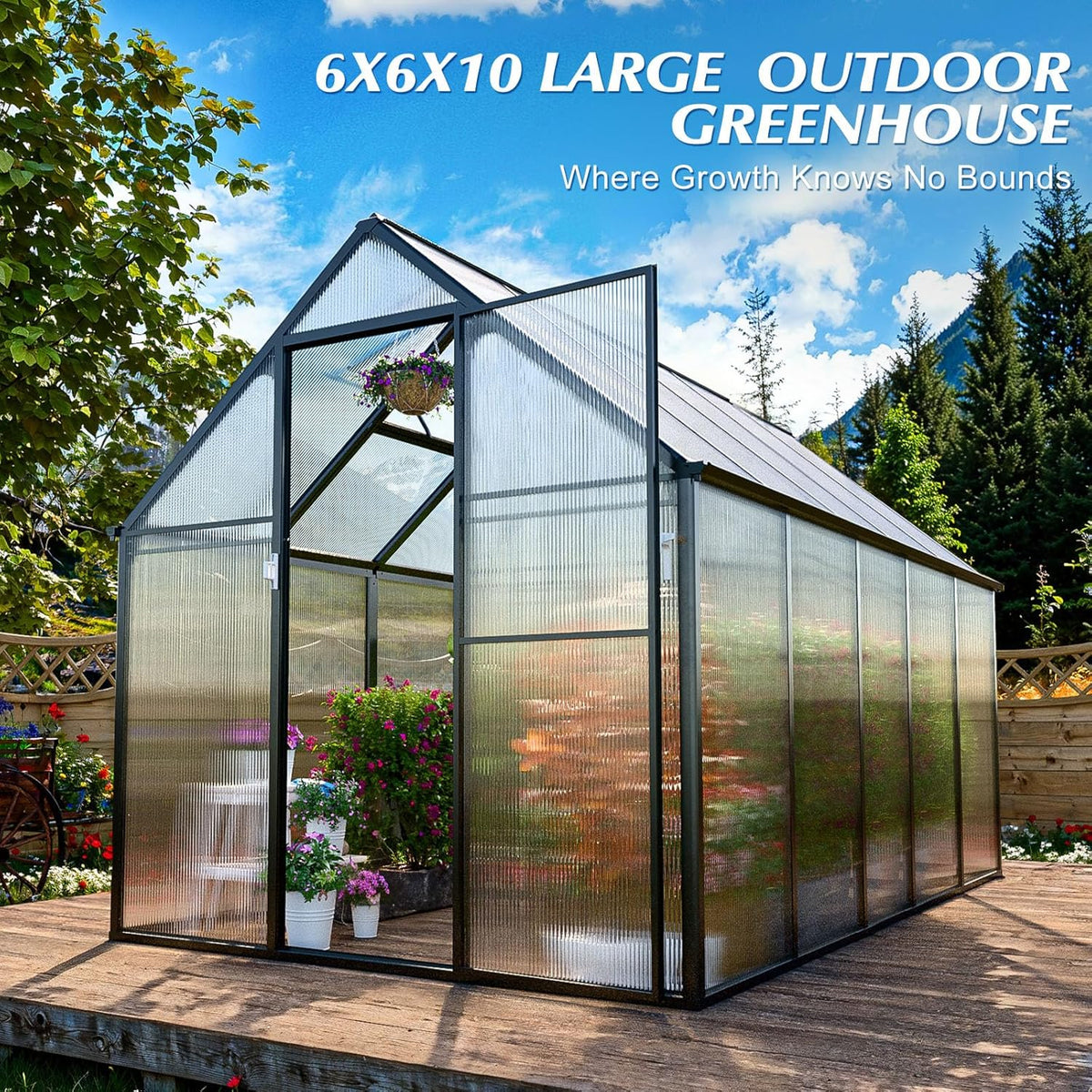 6'x10' Snap-Together Greenhouse - Easy 3-Way Connectors, Heavy-Duty Aluminum Frame, Wind/Snow Resistant for Gardening/Urban Farming, Includes Sliding Door & Ventilation Windows