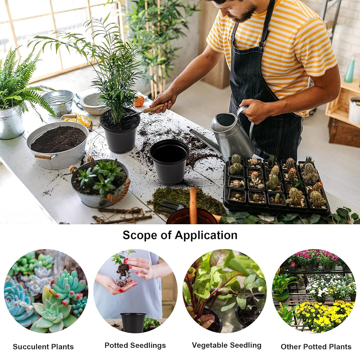 Augshy 150 Pcs 4" Black Plastic Plants Nursery Pot,Seed Starting Pots