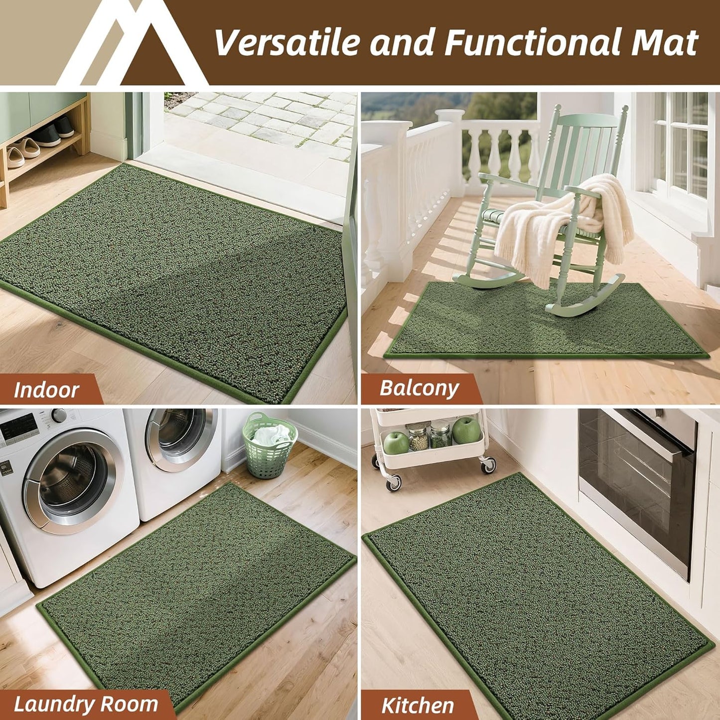 COSY HOMEER-Door-Mat 20" x 32" Non Slip Absorbent Entryway Rugs Dirt Trapper Doormats Washable Entrance Mats Low Pile Welcome Floor Mat for Front Back Door and Entry Mats,Green