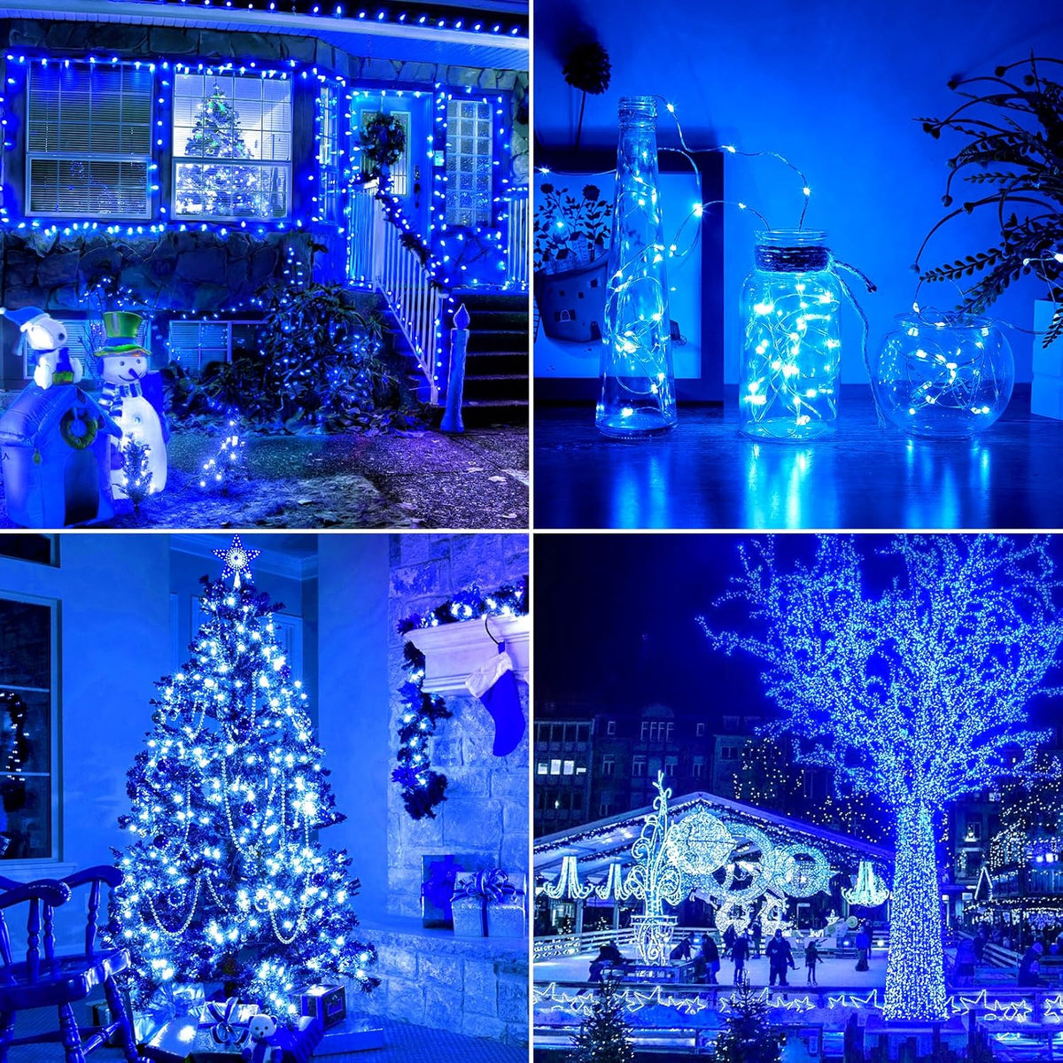Brightever Outdoor Solar String Lights Waterproof, 2-Pack Total 80FT 200LED Solar Fairy Lights for Outside with 8 Lighting Modes, Solar Twinkle Lights for Yard, Christmas, Party (Blue)