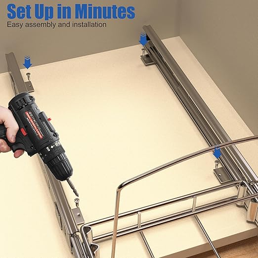 JOWBOOW Pull Out Trash Can Under Cabinet, Adjustable Cabinet Trash Can Pull Out Kit Under Sink Slide Out Shelf(Bin Not Included), Fits Min. 12" Opening Cabinet