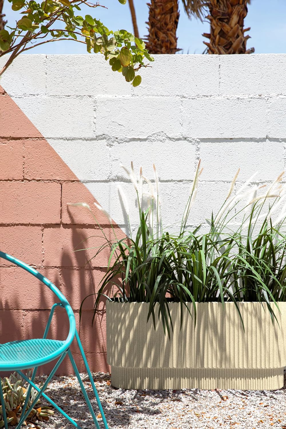 Veradek Demi Series Long Planter for Porch, Patio, Backyard | Durable Plastic-Stone Composite Material | Modern Décor for Shrubs, Flowers