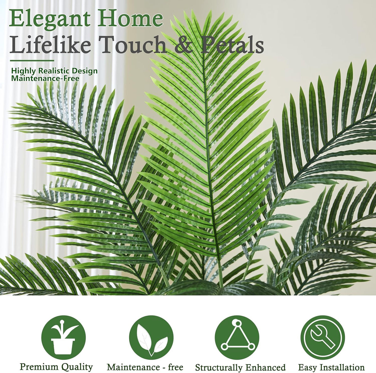 Artificial Palm Tree:5FT Tropical Fake Silk Plant UV Resistant Faux Areca Palm with White Planter & Black Pebbles for Home Office Living Room Decor Indoor Patio Porch Balcony (5FT,1-Pack,White)