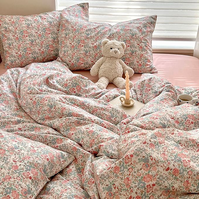 Floral Boho Comforter Twin XL Pink Floral Bedding Comforter Set Cute Flowers Comforter for Kids Girls Fluffy Soft Vintage Cottagecore Bedding French Country Style Botanical Comforter for All Season