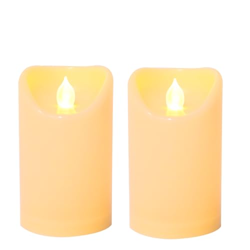 Outdoor Battery Operated Flameless Candles with Remote Timer Waterproof Flickering Plastic Electric LED Pillar Lights for Lantern Patio Garden Wedding Party Decorations 3x5 Inches 2 Pack (2 Count)