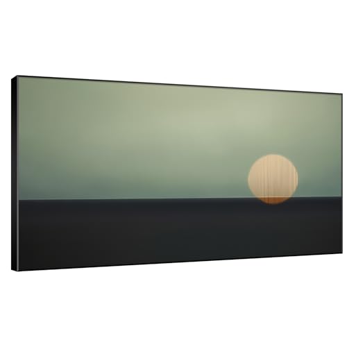 30"x60" Extra Large Framed Wall Art Minimalist Seascape Sunset with Golden Sun on Horizon for Home Living Room Bedroom Decor