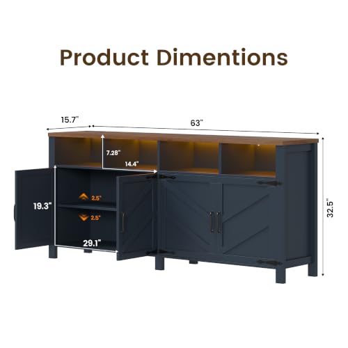 Buffet Sideboard with Storage with Power Outlets & LED Light