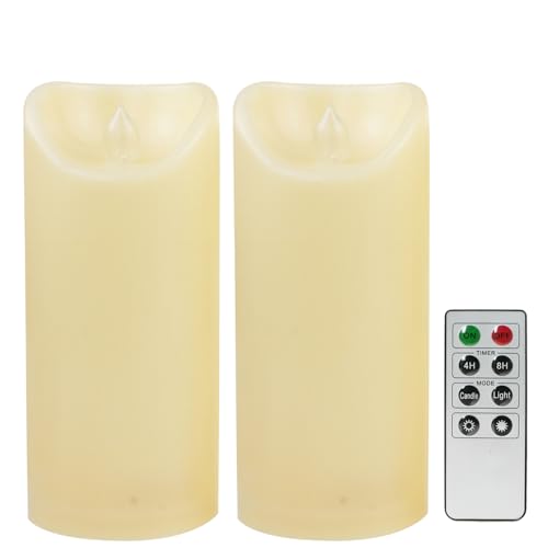 Outdoor Battery Operated Flameless Candles with Remote Timer Waterproof Flickering Plastic Electric LED Pillar Lights for Lantern Patio Garden Wedding Party Decorations 3x7 Inches 2 Pack (2 Count)