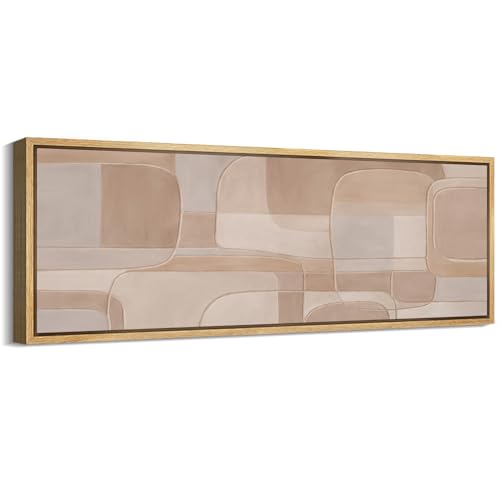 Large Framed Canvas Print Wall Art Abstract Beige and Taupe Geometric Mid
