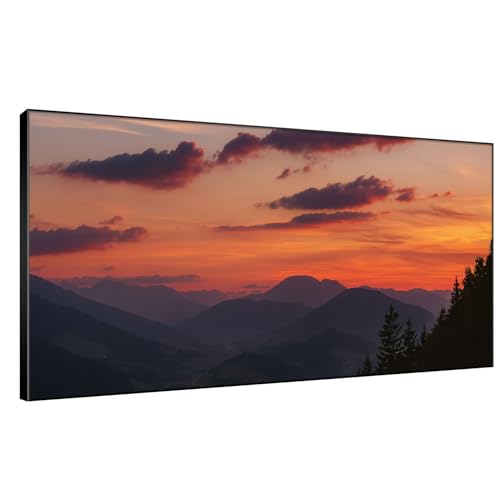 24"x46" Extra Large Framed Wall Art Scenic Sunset Over Mountain Range with Glowing Sky for Home Living Room Bedroom Decor