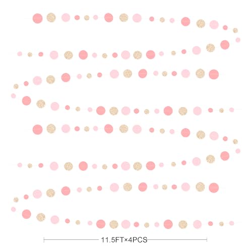 Champagne Gold Rose Pink Polka Dot Garland Champagne Dusty Pink Circle Dot Hanging Streamer Banner for Birthday Bridal Shower Wedding Engagement Retirement Boho Party Decorations Supplies