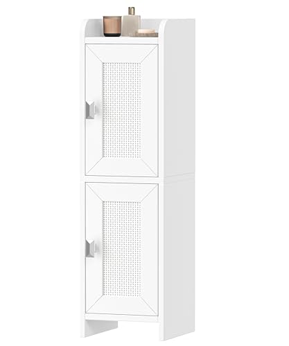 Rattan Small Bathroom Cabinet Narrow Toilet Paper Organizer White