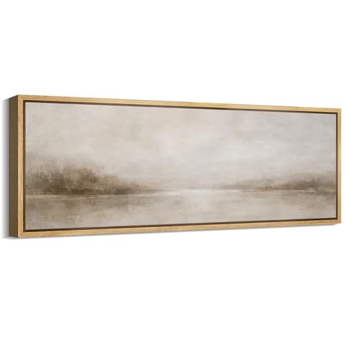 Large Framed Canvas Print Wall Art Misty Lake Landscape Antique Retro Fine Art Illustrations Decorative Colorful for Bedroom