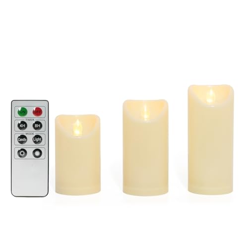 Outdoor Battery Operated Flameless LED Pillar Candles Remote Timer 3 Pack (3 Count)