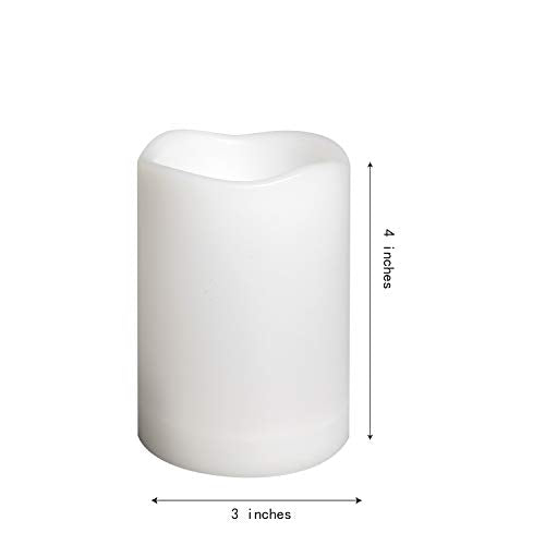 Waterproof Outdoor Battery Operated Flameless Candles with Auto Timer Flickering Plastic Resin Electric LED Pillar Lights for Lantern Patio Garden Wedding Party Decorations 3x4 Inches 2 Pack White (2 Count)