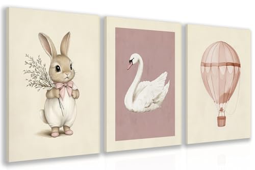 Wrapped Canvas Pink Cute Bunny Nursery Wall Art Set of 3 (3 Count)