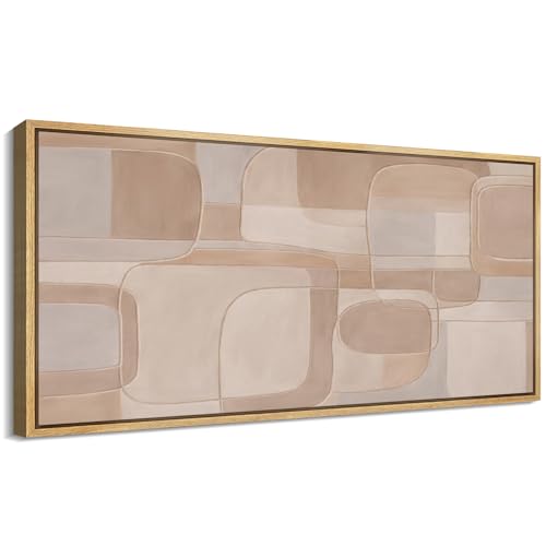 Extra Large Framed Canvas Print Wall Art Abstract Beige and Taupe Geometric Mid
