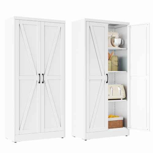 63" White Metal Storage Pantry Cabinet
