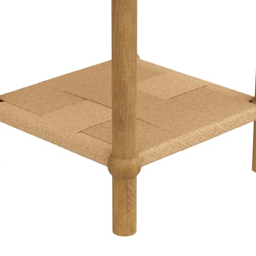 River Modern Coastal Side Table with Solid Wood Legs and Seagrass Storage Shelf