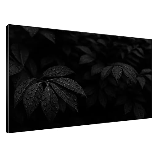 46"x72" Extra Large Framed Wall Art Black and White Botanical Leaves with Raindrops for Home Living Room Bedroom Decor