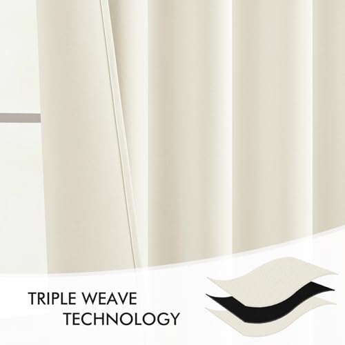 Cream Back Tab Blackout Curtains 52x90 Inch Long 2 Panels Set (2 Count)