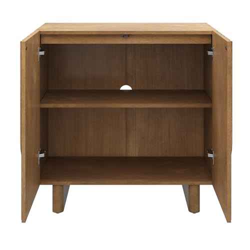 Kelly Mid Century Style Credenza with Geometric Carved Doors