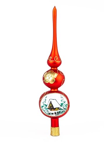 Tree Topper Mouth Blown Christmas Tree Topper Finial Red Glass Tree Topper Hand Decorated Made in Poland