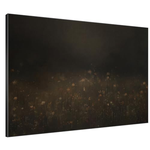 46"x60" Extra Large Framed Wall Art Dark Floral Meadow Moody Wildflower Field in Deep Earthy Tones Illustration for Home Living Room Bedroom Decor