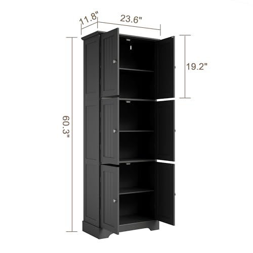 63.2" Tall Bathroom Storage Cabinet with 6 Doors