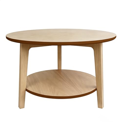 2 Tier Round Coffee Table Wood Nesting Side Table