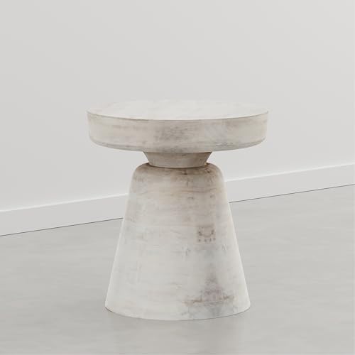 Robbie 16" Wide Mango Wood Accent Table in Distressed Aged White