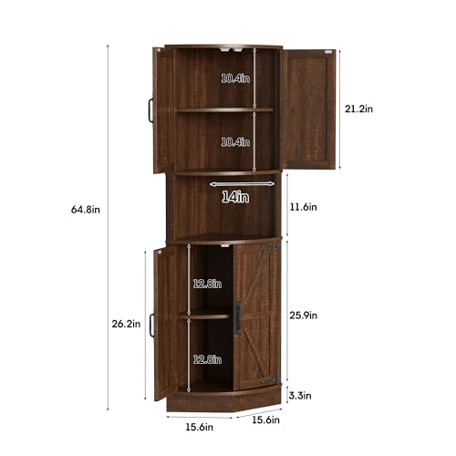 64.8" Tall Farmhouse Corner Cabinet with 4 Doors and 5 Storage Shelves