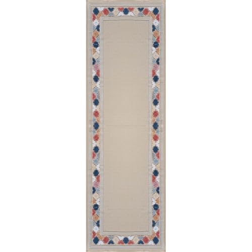 Outdoor Runner Rug 2x7 Modern Floral Bordered Area Rugs for Indoor and Outdoor Patio Easy to Clean Non Shedding Living Room Porch Garden Washable Outside Carpet (14 Sq Ft)