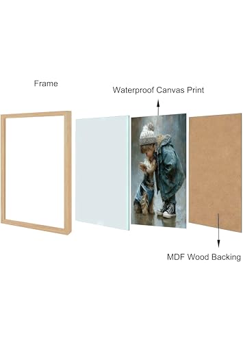 Cute Child Wall Art Prints Handsome Little Boy And Puppy Poster Canvas Art Wall Decor Picture For Bedroom Baby Room Bathroom Wall Decor Aesthetic Home Artwork 8" × 10" With Framed