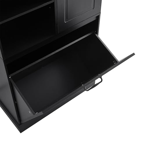 68" Tall Bathroom Storage Cabinet with Two Doors and Laundry Hamper for Home Display Organizer