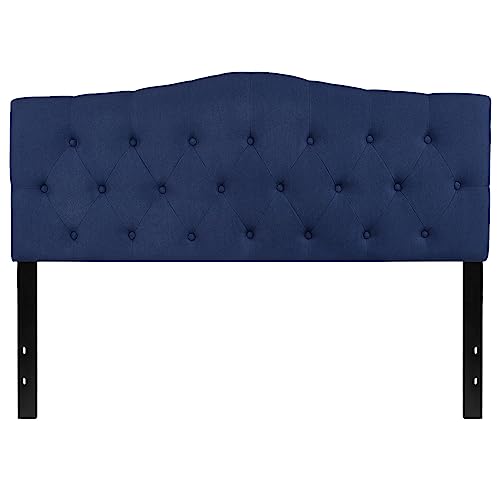 Cambridge Button Tufted and Diamond Stitched Upholstered Queen Size Headboard in Navy Fabric