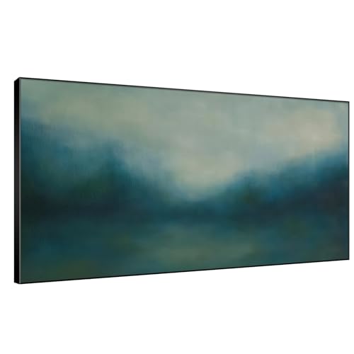 36"x72" Extra Large Framed Wall Art Misty Blue Landscape Abstract Ocean and Sky Illustration for Home Living Room Bedroom Decor