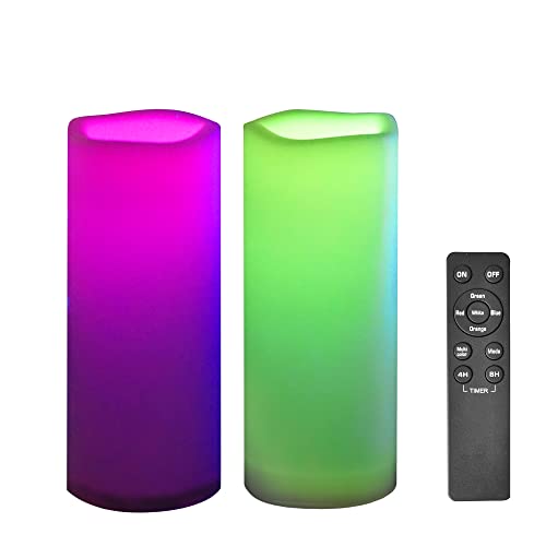 Waterproof Outdoor Color Changing Flameless Candles Remote Timer White Realistic Flickering Battery Operated Electric LED Pillars for Wedding Christmas Decoration Teen Girls 3”x8” 2PCS (2 Count)