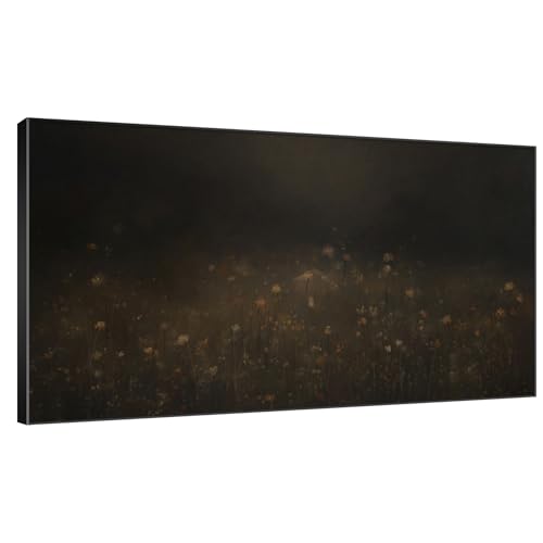 36"x60" Extra Large Framed Wall Art Dark Floral Meadow Moody Wildflower Field in Deep Earthy Tones Illustration for Home Living Room Bedroom