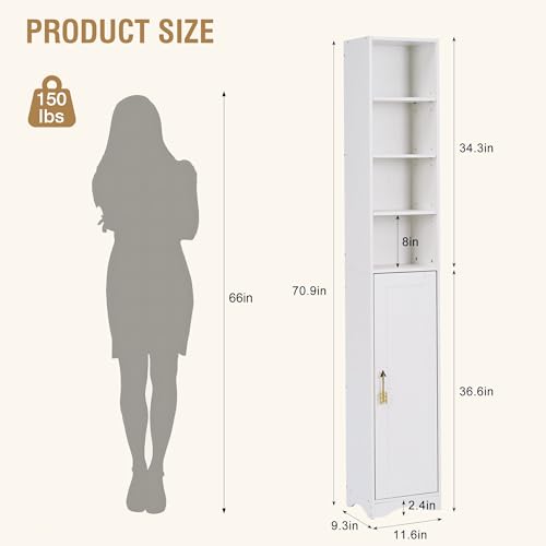 Narrow Bookcase with 6 Adjustable Shelves
