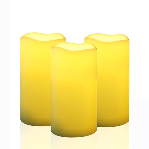 Waterproof Outdoor Battery Operated Flameless Candles with Remote Timer Plastic Flickering Fake Electric LED Pillars for Lantern Garden Wedding Christmas Decorations 3x6 Inches 3 PCS (3 Count)