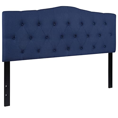 Cambridge Button Tufted and Diamond Stitched Upholstered Queen Size Headboard in Navy Fabric