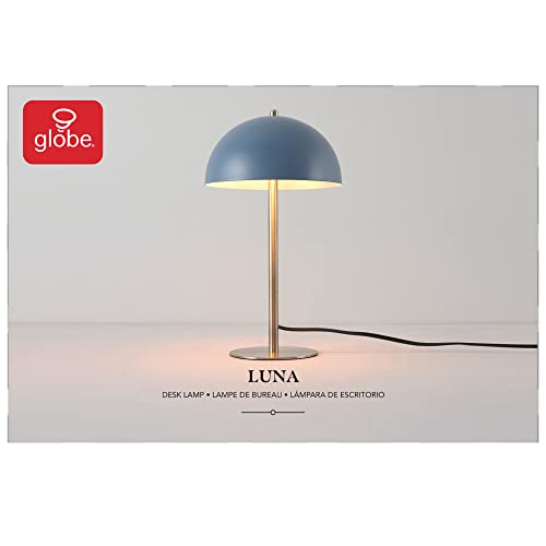 15" Matte Blue Desk Lamp with Matte Brass Accents